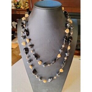 Real All Stone 48" Necklace Hand Wire Wrapped, Onyx or Obsidian